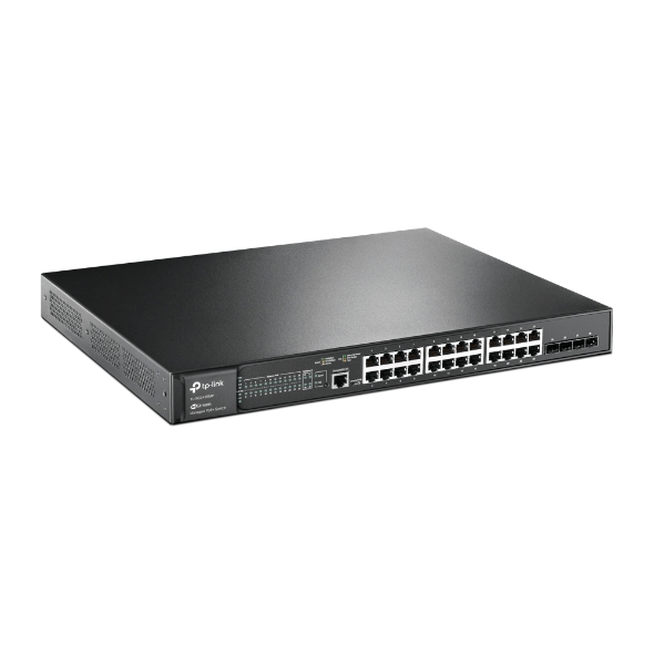 سوئیچ شبکه 28 پورت + 4 پورت SFP با 24 پورت PoE+ تی پی لینک مدل TL-SG3428MP-2